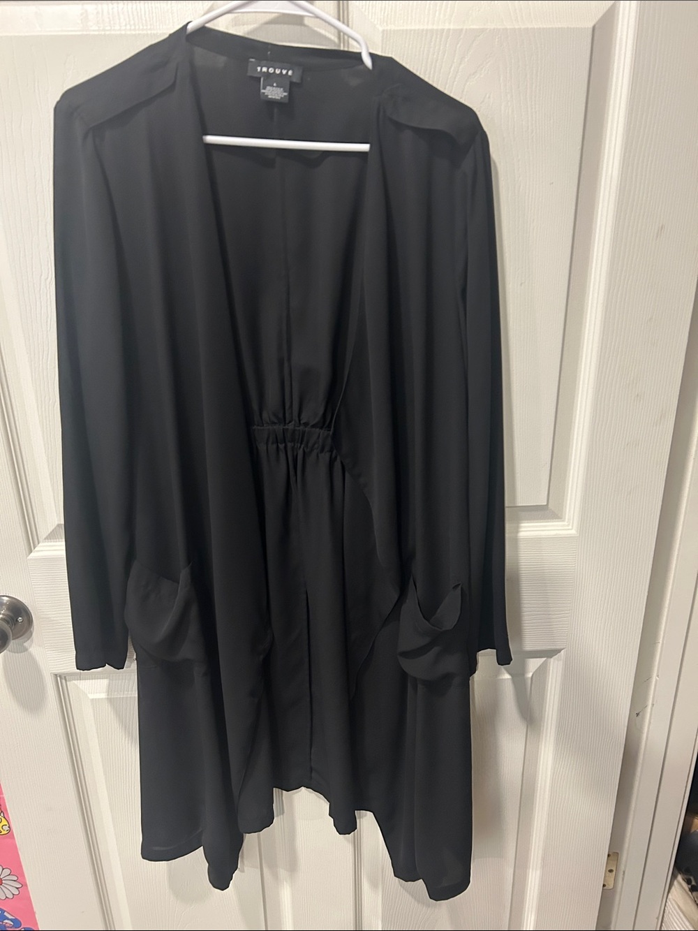 Black Long Open-Front Women's sheer kimono.